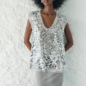 Zara Silver Sequin Top